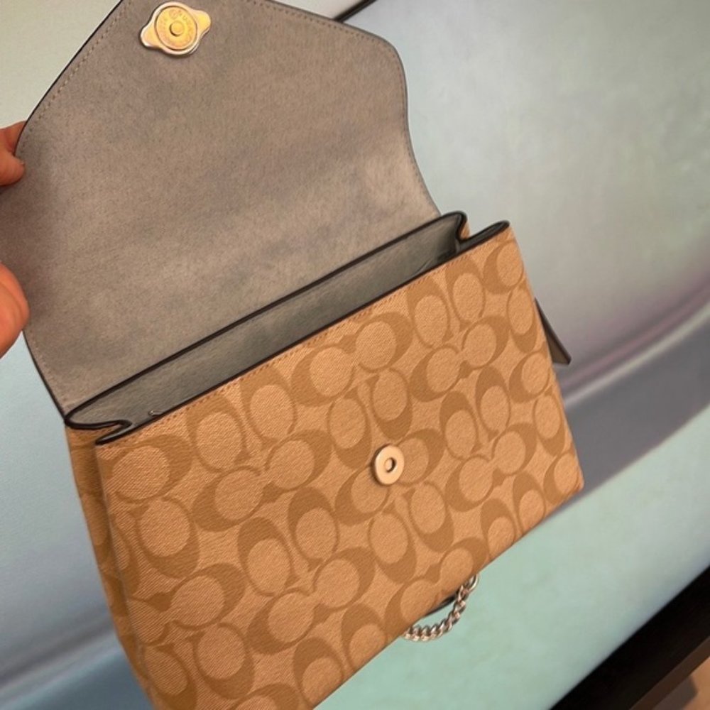 Coach Tammie Shoulder Bag In Signature Canvas Light Khaki / Light Teal - Picture 12 of 16